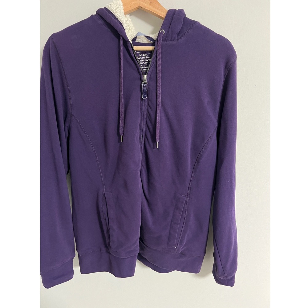 LL Bean Purple Sherpa Lined Full Zip Hoodie Jacket Womens M Regular